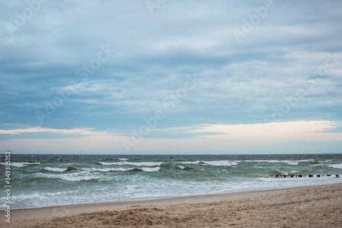 Empty Rockaway Beach at sunset in Queens, New York City in May 2020