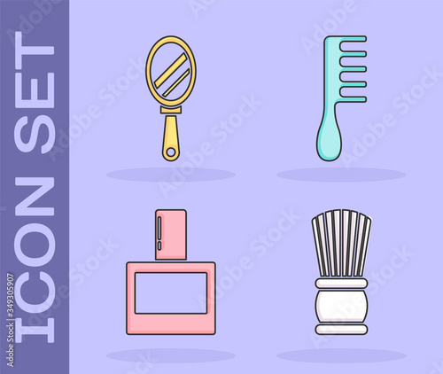 Set Shaving brush, Hand mirror, Aftershave and Hairbrush icon. Vector