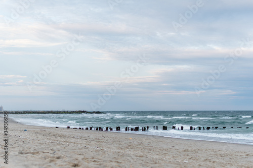 Empty Rockaway Beach at sunset in Queens  New York City in May 2020