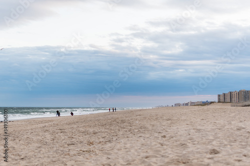 Empty Rockaway Beach at sunset in Queens, New York City in May 2020