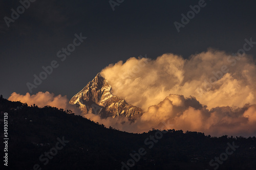 Landscape with Machapuchare-Fishtail peak during trekking in Himalaya Mountains, Nepal