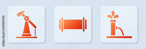 Set Industry pipe, Oil pump or pump jack and Oil pump or pump jack. White square button. Vector