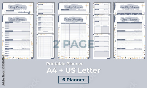 Minimalist planner, 2 pages, templates urban collection set of vector paper A4 and US Letter EPS 10 File