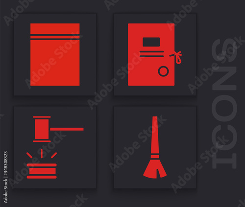 Set Paint brush, Plastic bag with ziplock, Lawsuit paper and Judge gavel icon. Vector