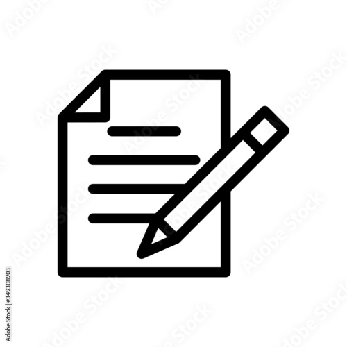 Document with pen icon in line art style on white background, Sheet of paper and pencil outline and filled vector sign, linear and full pictogram, Symbol, logo illustration