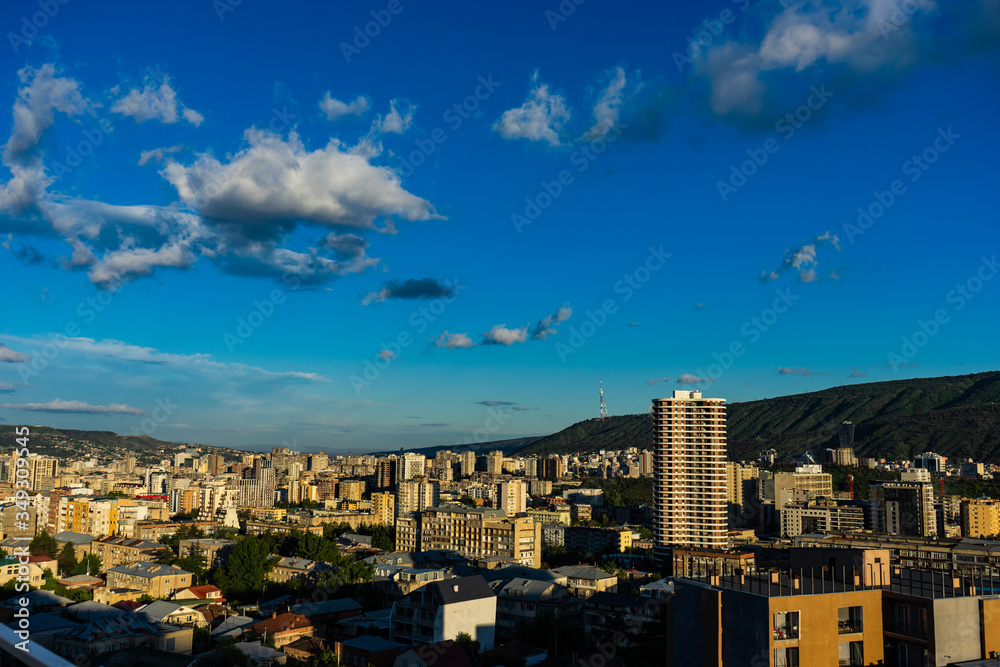 Bright blue sky over Tbilisi's downtown