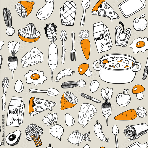 Seamless pattern with doodle food.