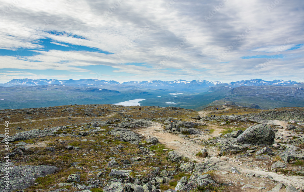 View to the top of Saana and Malla Strict Nature Reserve on the background, Kilpisjarvi, Lapland, Finland View to the top of Saana and Malla Strict Nature Reserve on the background, Kilpisjarvi, Lapland, Finland