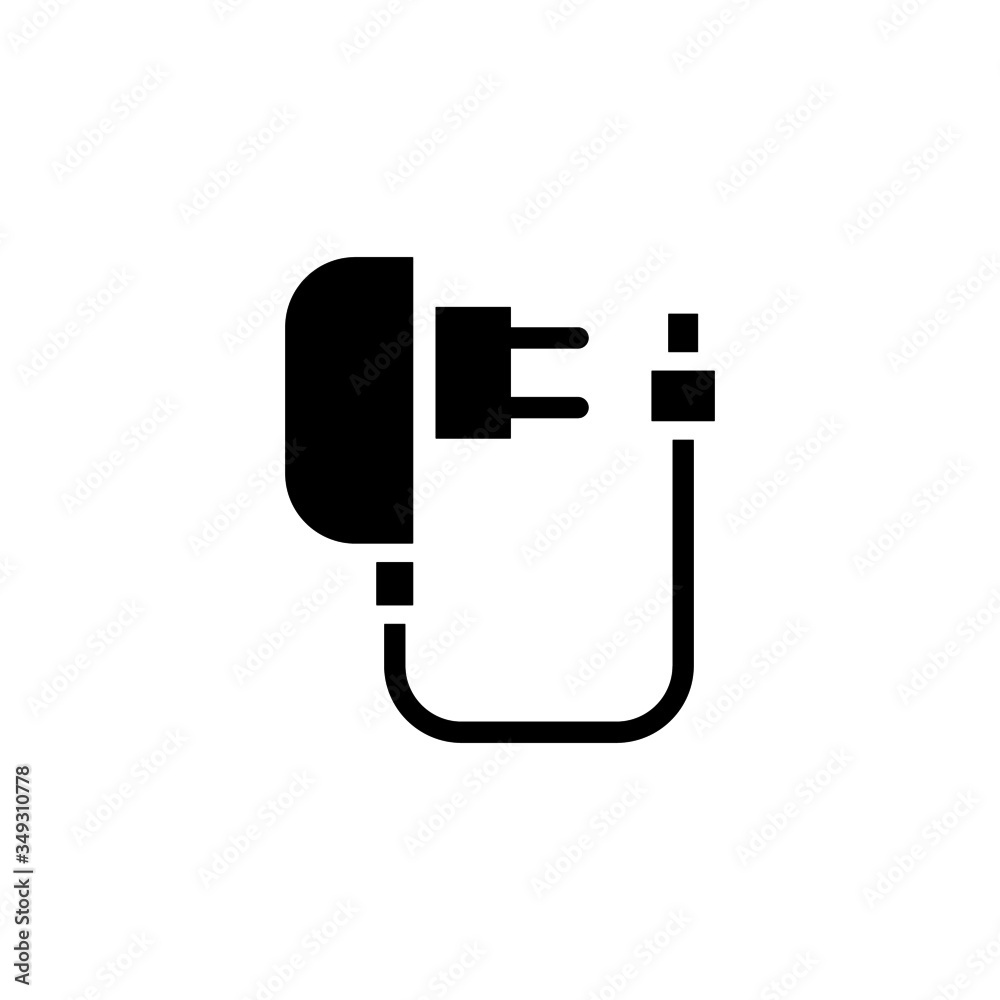 Mobile phone charger icon in black flat design on white background, linear style sign for mobile concept and web design, Power adapter outline vector icon, Symbol, logo illustration Mobile phone charger icon in black flat design on white background, linear style sign for mobile concept and web design, Power adapter outline vector icon, Symbol, logo illustration