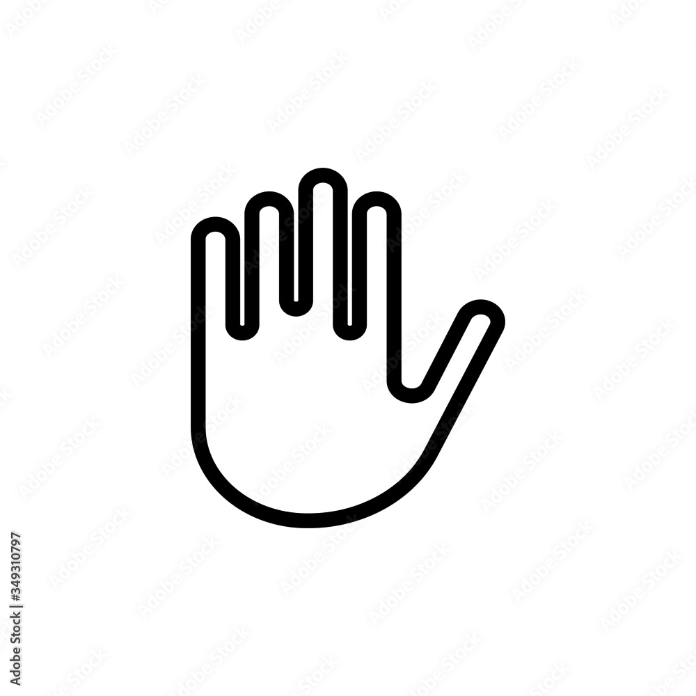 Hand stop sign icon in line art style on white background, sign for mobile concept and web design, Human hand simple line vector icon Hand stop sign icon in line art style on white background, sign for mobile concept and web design, Human hand simple line vector icon
