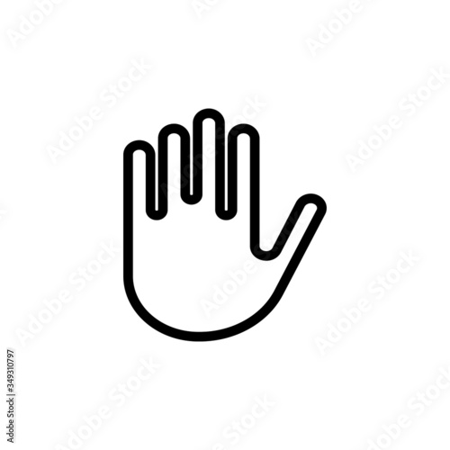 Hand stop sign icon in line art style on white background, sign for mobile concept and web design, Human hand simple line vector icon