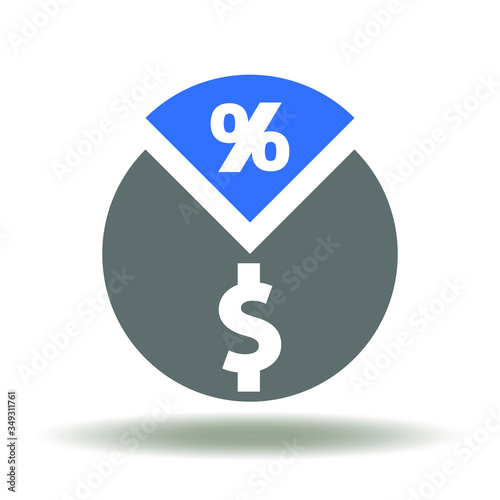 Diagram Percent Dollar Round Finance Statistics Report Icon Vector. Financial Banking Percentage Credit Symbol. Mortgage margin sign.