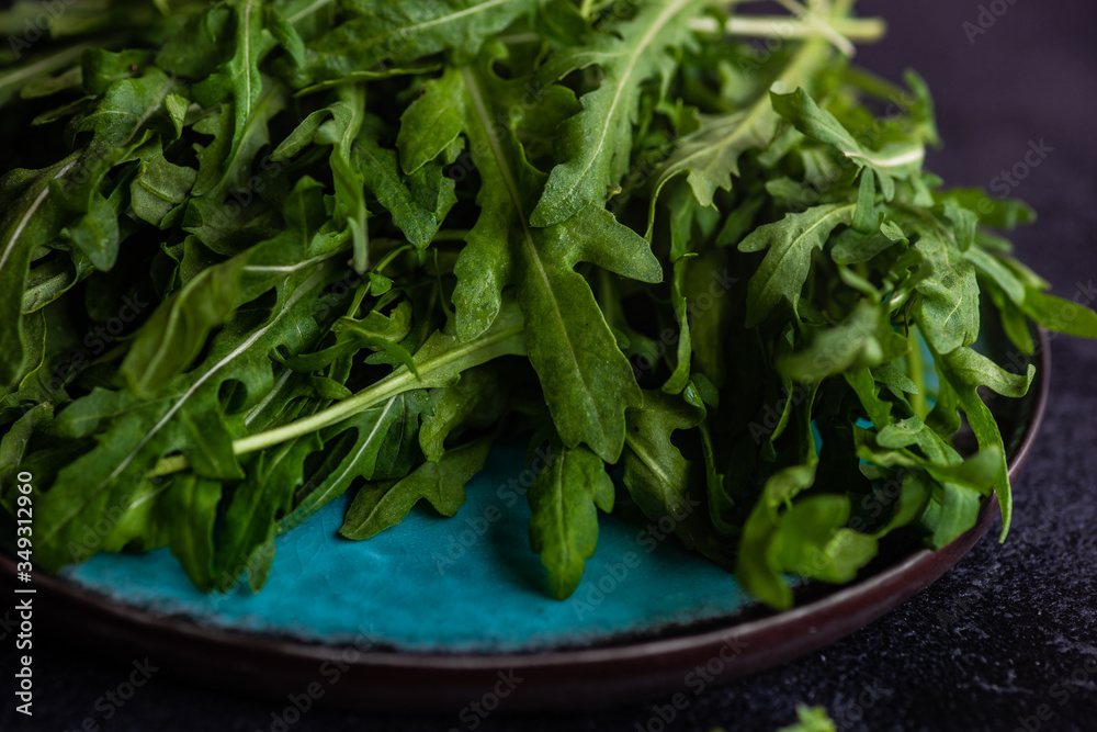 healthy food concept with arugula herb healthy food concept with arugula herb