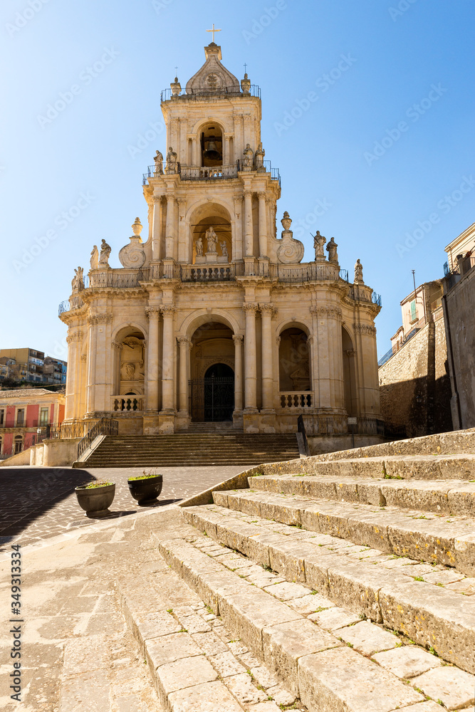Obraz premium Front View of Basilica of San Paolo in Palazzolo Acreide, Province of Syracuse, Italy.