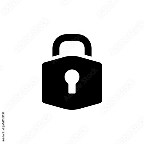 Lock icon template in black flat design on white background, Security symbol vector sign isolated on white background illustration for graphic and web design