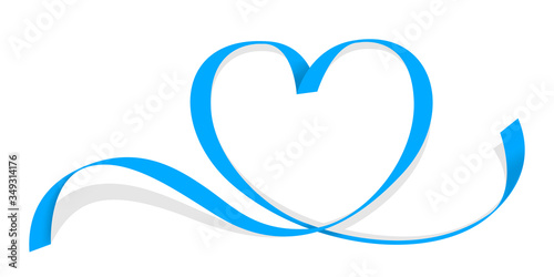 ribbon light blue heart shape isolated on white, ribbon line blue heart-shaped, heart shape ribbon stripes blue, copy space, border tape curl heart shaped for decoration greeting valentine's day