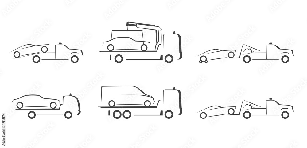 set tow truck simple side view schematic image set tow truck simple side view schematic image