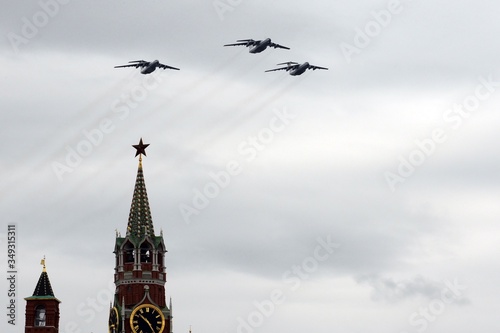 Fototapeta Il-76MD military transport aircraft during the air parade in Moscow dedicated to