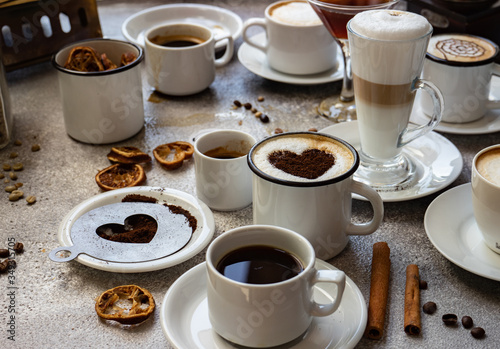 Coffee varieties on stone background