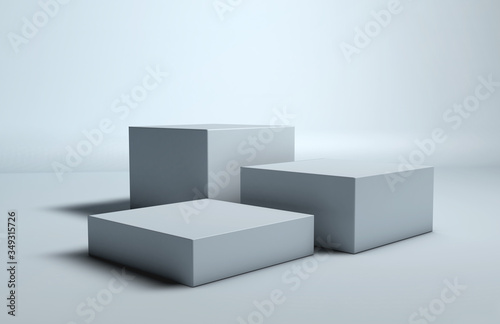 Cube podium white background shelf for advertising product. 3d illustration