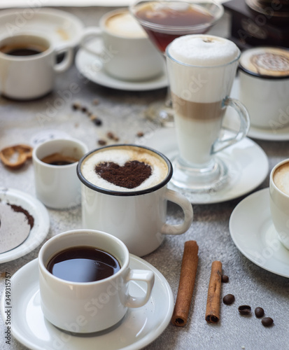 Coffee varieties on stone background