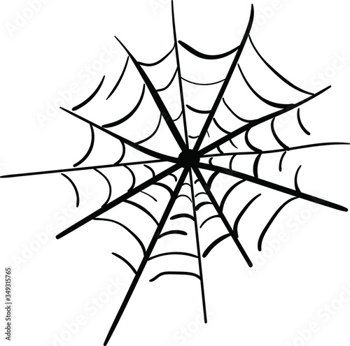 Spider web. Vector black and white illustration. Sketch on white background