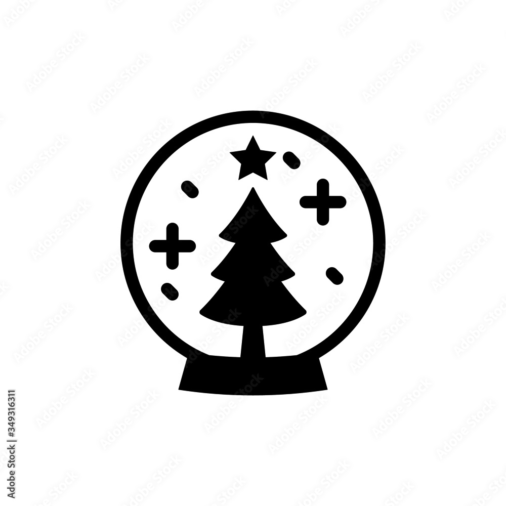 Christmas transparent snow globe icon isolated in black flat design on white background, Vector illustration Eps 10 Christmas transparent snow globe icon isolated in black flat design on white background, Vector illustration Eps 10
