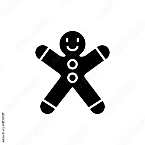 Christmas gingerbread boy icon isolated in black flat design, on white background, Vector illustration Eps 10