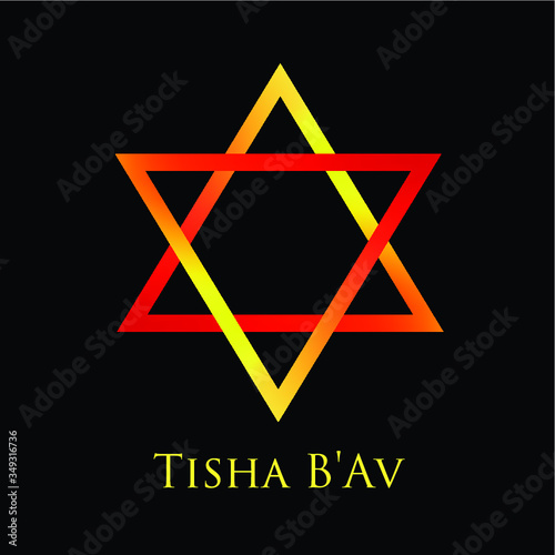 Tisha B'Av. Judaism. Jewish holiday. Vector illustration of hexagram. Gradient mesh. Red and yellow. Poster. Print design