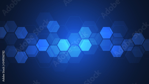 Abstract background with geometric shapes and hexagon pattern. Vector illustration for medicine, technology or science design.