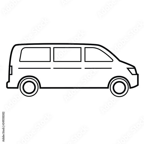 Auto, T4, car, bus. Delivery icon. A travel, a trip, a tourism. Vector isolated outline black illustration on white background