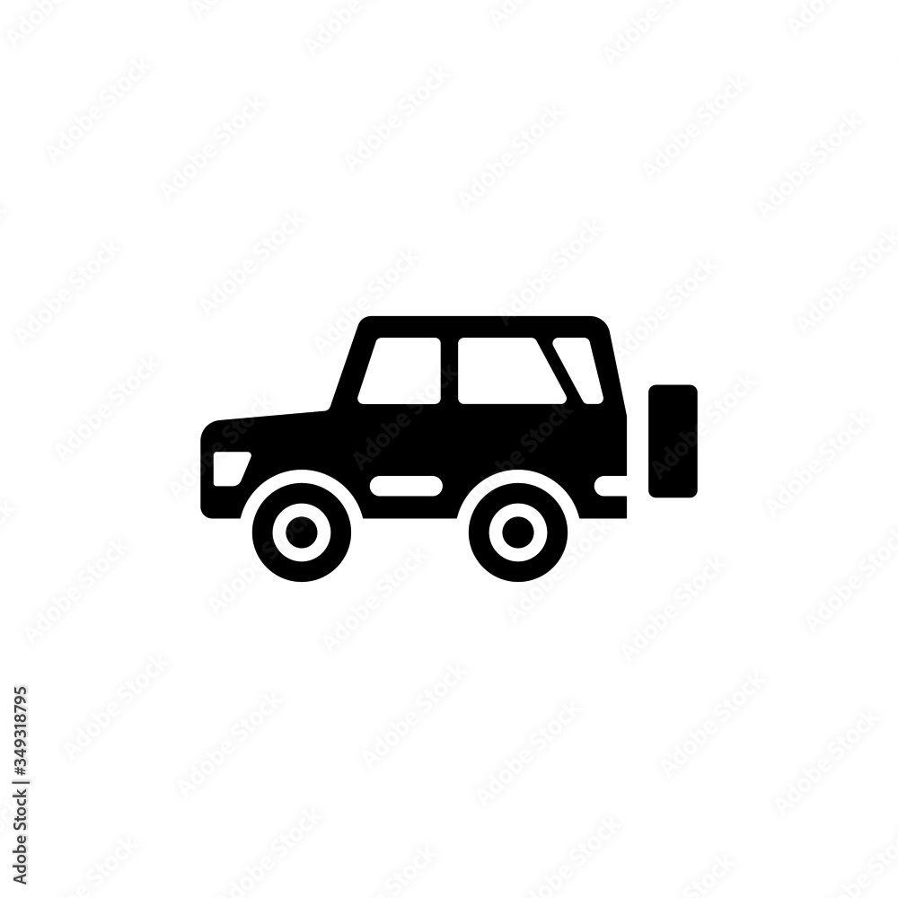 Suv car vector icon in black flat design on white background, sign for mobile concept and web design, Military vehicle glyph icon, Transportation symbol, logo illustration, Vector graphics