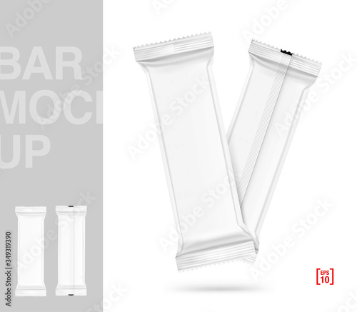 Hight realistic flow packaging mockup. Vector illustration isolated on white background. Can be use for your design, promo, adv and etc. Possibility for food, pharmaceutical, cosmetic. EPS10.	