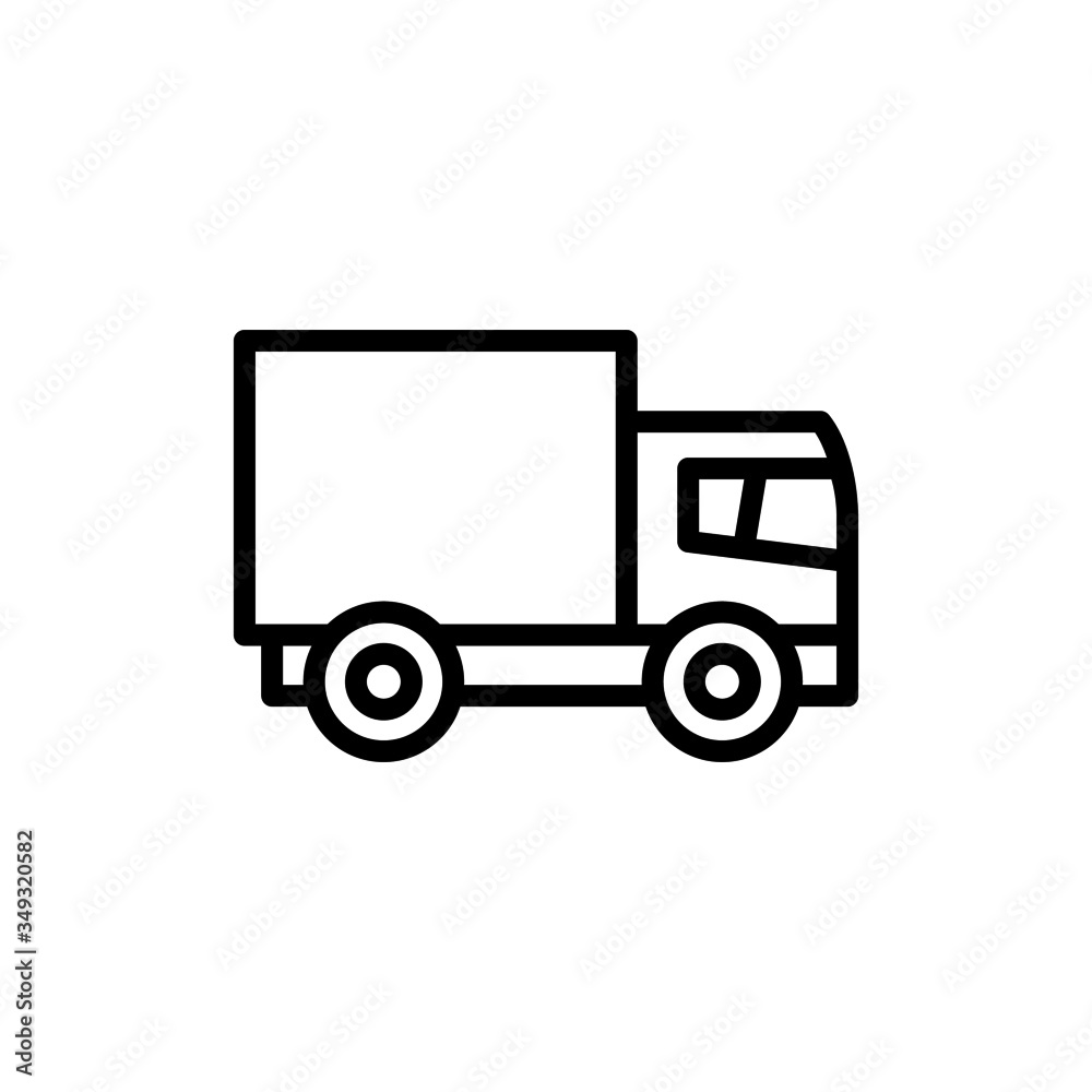 shipping truck icon in outline style on white background, linear style sign for mobile concept and web design, Delivery truck vector icon, Transportation symbol, logo illustration