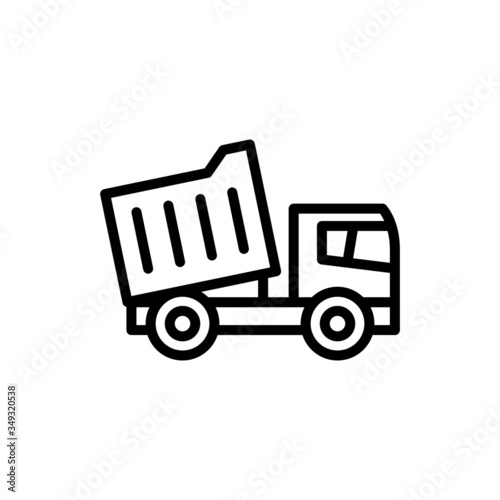 Heavy truck icon in outline style on white background, sign for mobile concept and web design, Dump truck vector icon, Construction machine symbol