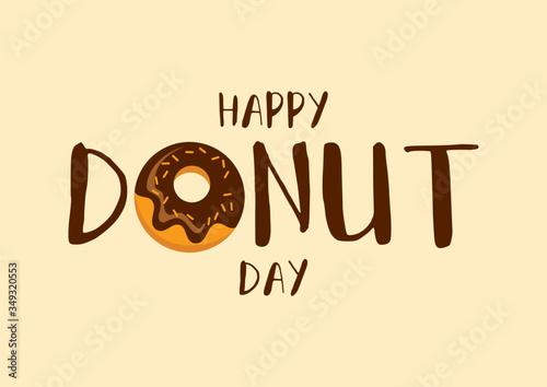 Happy Donut Day inscription with chocolate donut vector. National Donut Day vector. Donut with chocolate icing icon vector. American delicacy food vector