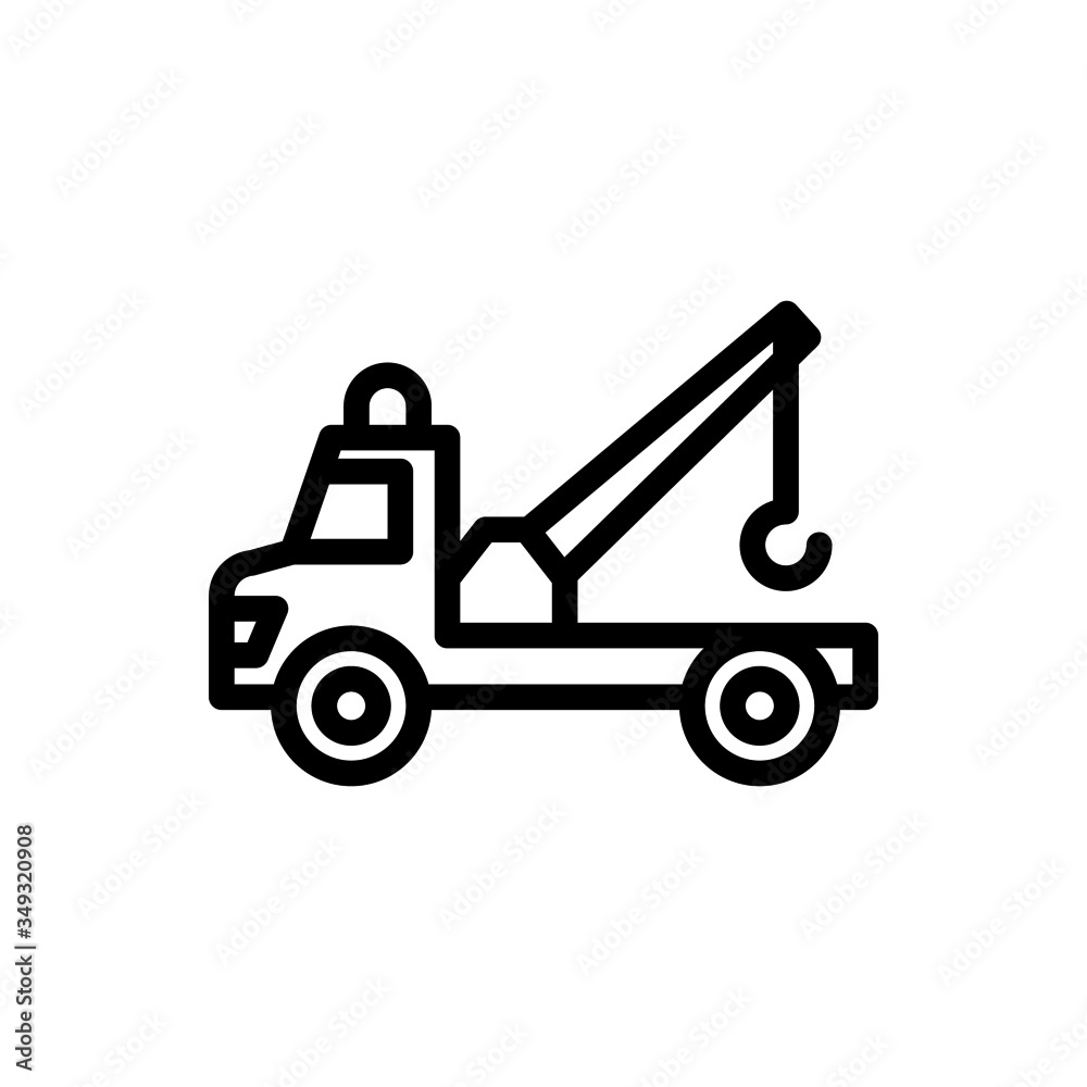 Tow truck icon vector in outline style on white background Tow truck icon vector in outline style on white background