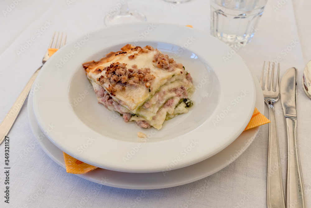 Bolognese lasagne close up view Bolognese lasagne close up view