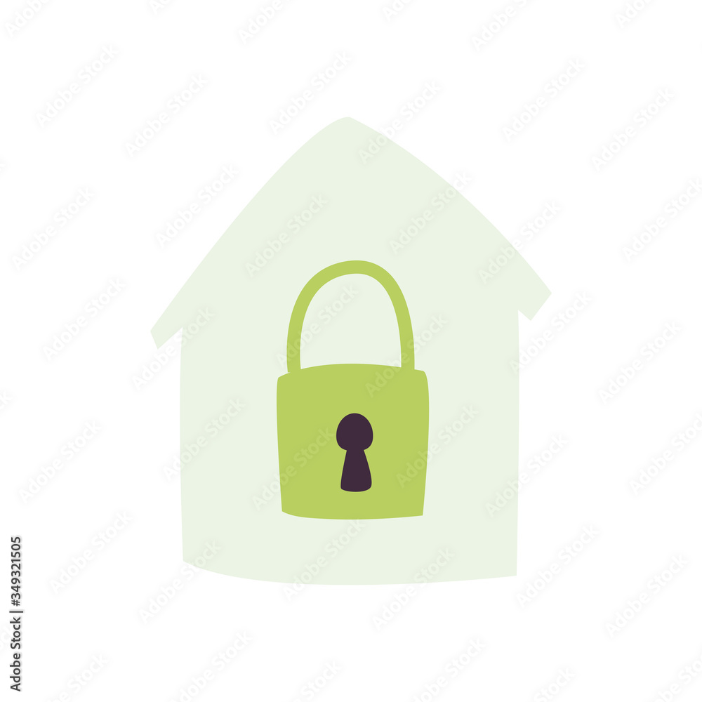 Isolated padlock inside house flat style icon vector design