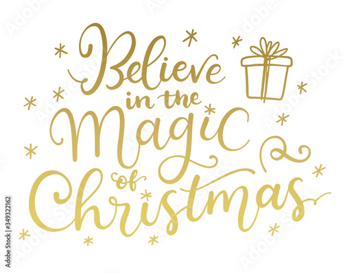 Believe in the magic of Christmas. vector greeting card with hand written calligraphic phrase