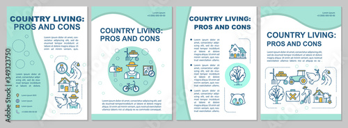Country living brochure template. Rural lifestyle. Quality of life. Flyer, booklet, leaflet print, cover design with linear icons. Vector layouts for magazines, annual reports, advertising posters