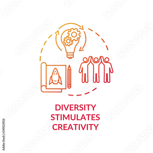 Diversity stimulates creativity red concept icon. Productive work in multi national group. Multi cultural team idea thin line illustration. Vector isolated outline RGB color drawing