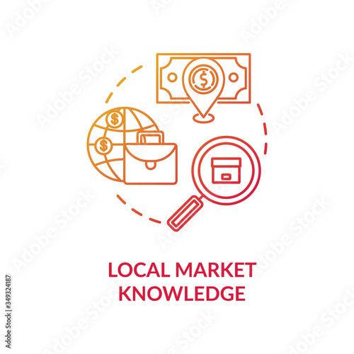 Local market knowledge red concept icon. Research for global product sale. Corporate strategy. Business knowledge idea thin line illustration. Vector isolated outline RGB color drawing