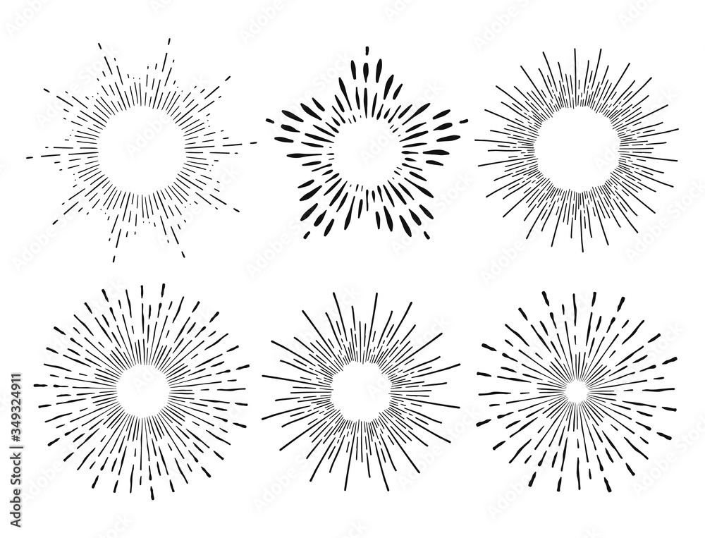 Obraz na plátně Vector Set of Black Sunbursts For Your Design