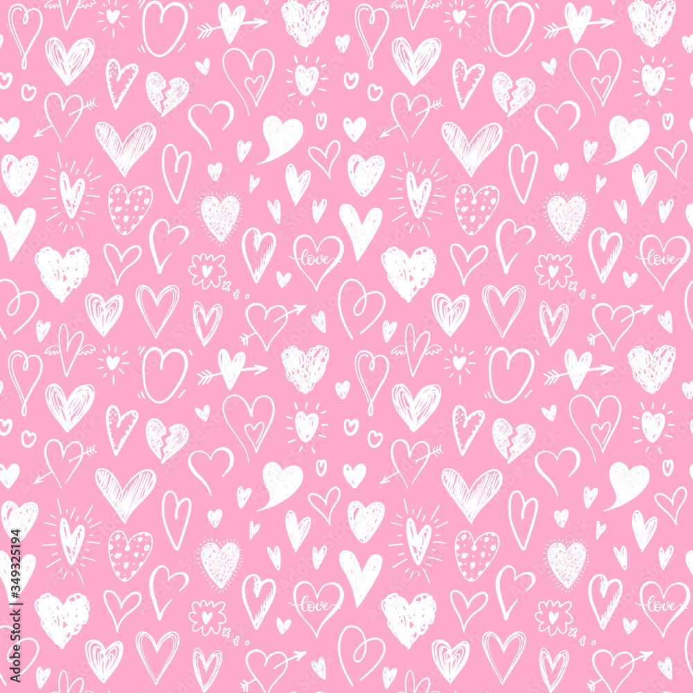 Seamless vector pattern with hand drawn doodle hearts. Valentines Day design Seamless vector pattern with hand drawn doodle hearts. Valentines Day design