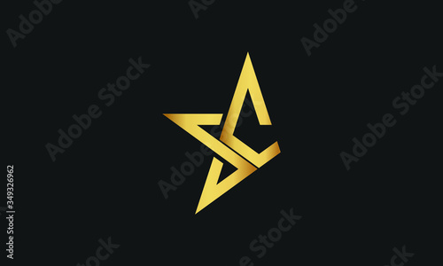 S , C , CS , SC Letter with Star Logo Template vector icon illustration design. Modern Star logo in elegant style with Black Background