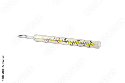 Medical mercury-in-glass thermometer isolated on white