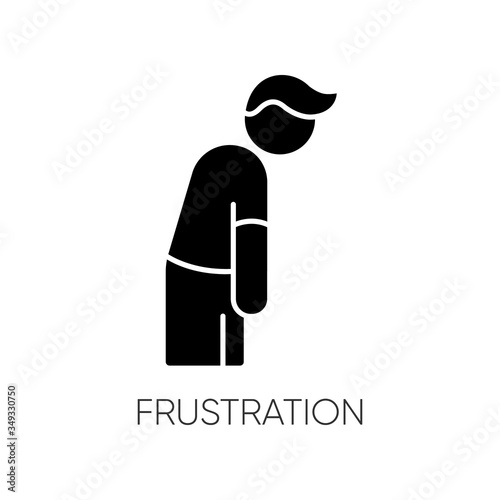 Frustration black glyph icon. Burnout symptom. Man suffer from anxiety. Depressive disorder. Psychological issue. Mental health problem. Silhouette symbol on white space. Vector isolated illustration