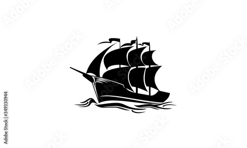 sailing ship vector illustration, ship, boat, sea, sailboat, sail, white, yacht, illustration, isolated, logo, ocean, sailing, symbol, water, design, abstract, flower, nautical, icon, old, black, s