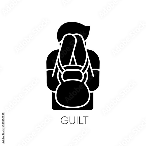 Guilt black glyph icon. Man feeling ashamed. Mental health issue. Heavy weight of self blame. Obsessive compulsive disorder symptom. Silhouette symbol on white space. Vector isolated illustration